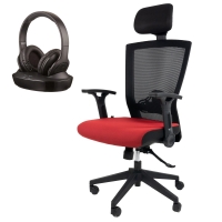 Fotel biurowy ergo Artnico Klus czerw + słuchawki